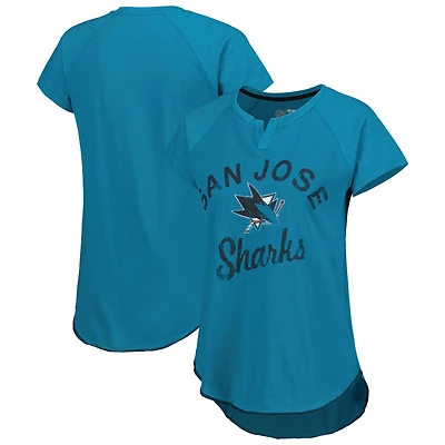 T-shirt à encolure raglan Starter bleu sarcelle San Jose Sharks Grand Slam pour femme