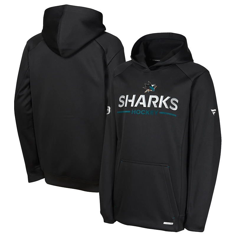 Sweat à capuche raglan authentique Pro Rink des Sharks de San Jose pour jeunes fanatiques noirs