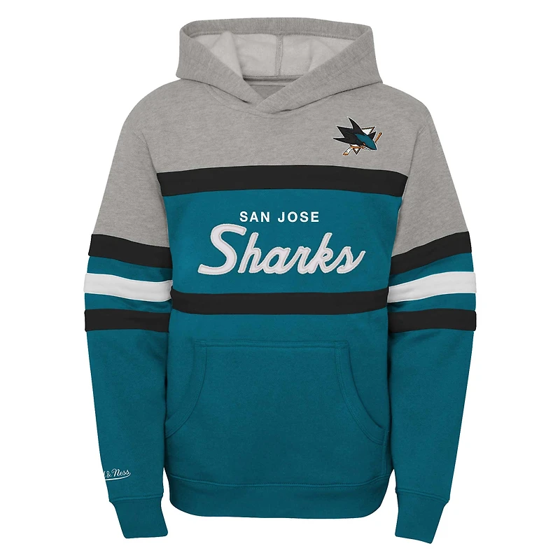 Sweat à capuche Mitchell & Ness pour jeunes, entraîneur-chef des Sharks de San Jose, bleu sarcelle