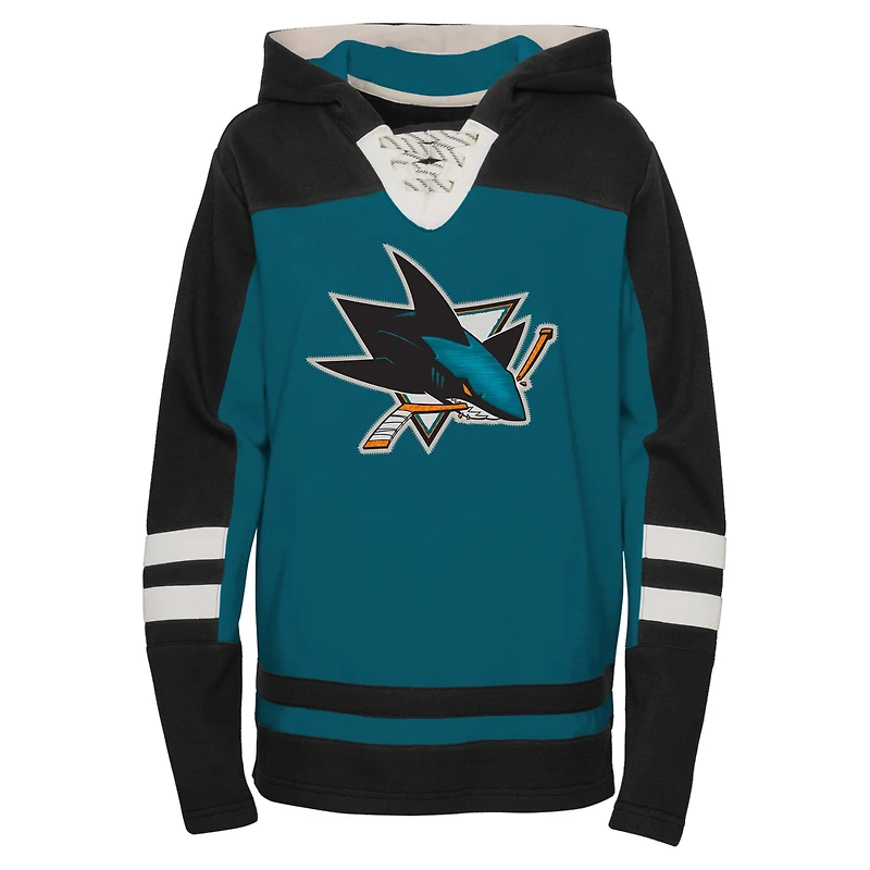 Sweat à capuche lacets et col en V pour jeunes, bleu sarcelle, San Jose Sharks, Ageless Revisited