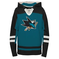 Sweat à capuche lacets et col en V pour jeunes, bleu sarcelle, San Jose Sharks, Ageless Revisited