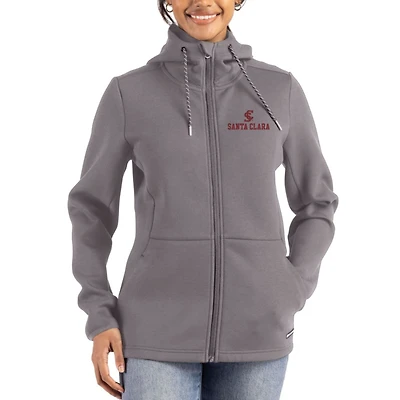 Women's Cutter & Buck Gray Santa Clara Broncos Roam Epic Comfort Recycled Full-Zip Hoodie Jacket