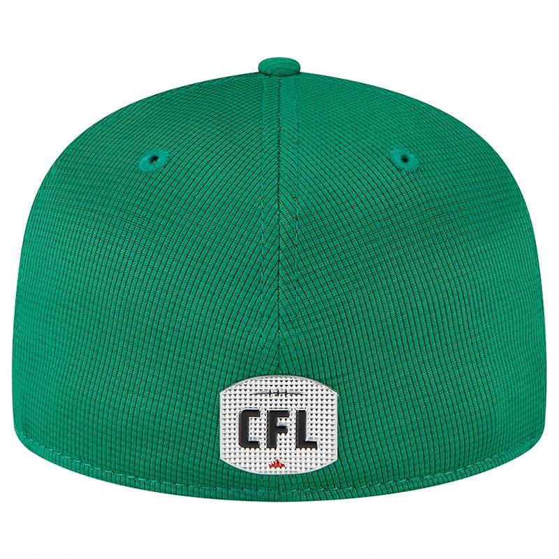 Casquette ajustée 59FIFTY Sideline des Roughriders de la Saskatchewan New Era verte pour homme