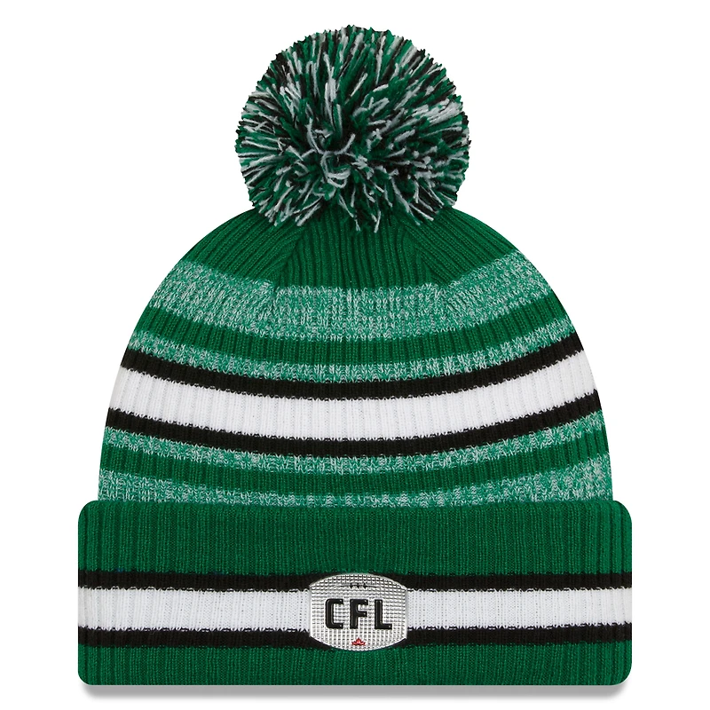 Tuque en tricot à revers à 6 fléchettes avec pompon des Roughriders de la Saskatchewan New Era, vert