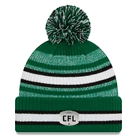Tuque en tricot à revers à 6 fléchettes avec pompon des Roughriders de la Saskatchewan New Era, vert