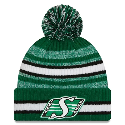Tuque en tricot à revers à 6 fléchettes avec pompon des Roughriders de la Saskatchewan New Era, vert