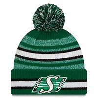 Tuque en tricot à revers à 6 fléchettes avec pompon des Roughriders de la Saskatchewan New Era, vert