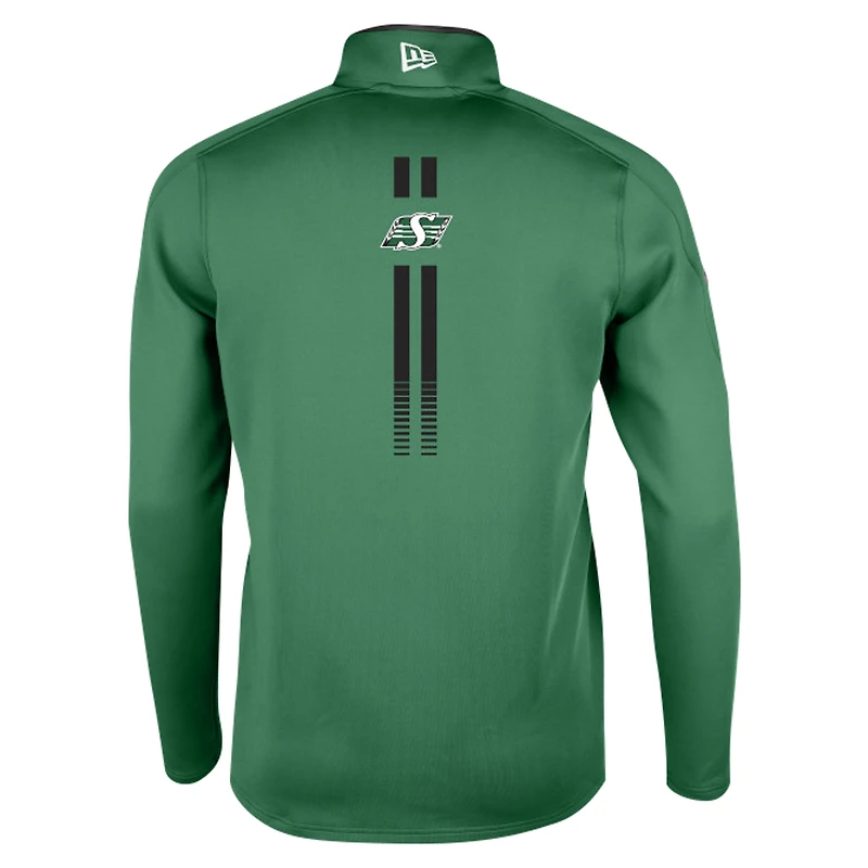 Haut à quart de zip Performance Sideline Edge des Roughriders la Saskatchewan New Era vert pour hommes