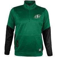 Haut en molleton Sideline Performance vert à fermeture éclair quart de tour pour homme des Saskatchewan Roughriders New Era
