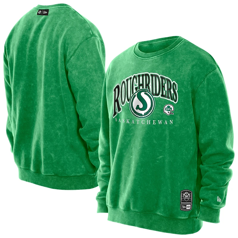 Men's New Era Green Saskatchewan Roughriders Turf Traditions Vintage Fleece Crewneck Sweatshirt
