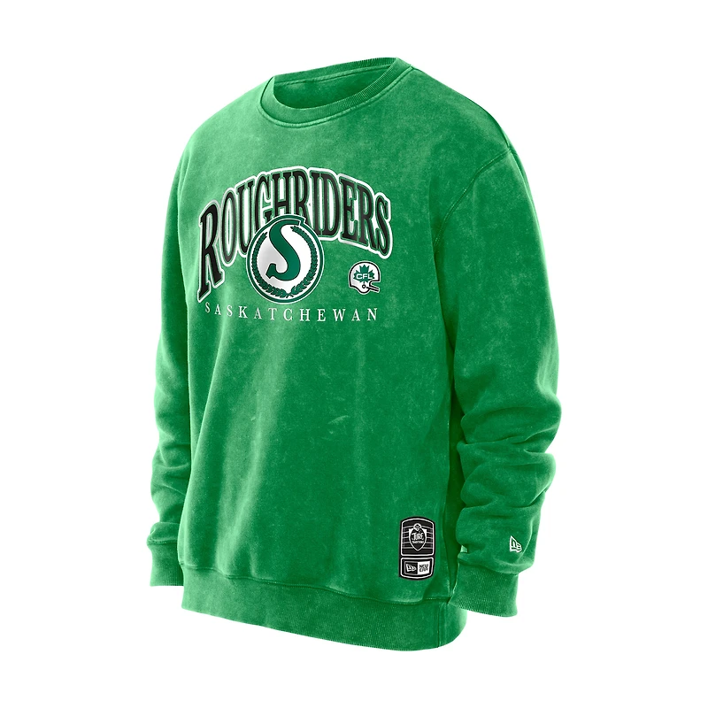 Men's New Era Green Saskatchewan Roughriders Turf Traditions Vintage Fleece Crewneck Sweatshirt