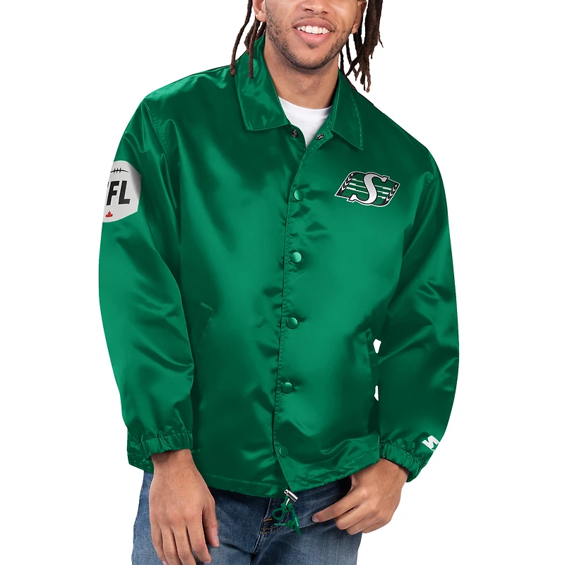 Veste d'entraîneurs à bouton-pression complète Starter Green des Roughriders de la Saskatchewan Option Route pour hommes