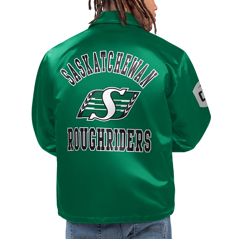 Veste d'entraîneurs à bouton-pression complète Starter Green des Roughriders de la Saskatchewan Option Route pour hommes