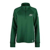 Women's 5th & Ocean by New Era Green Saskatchewan Roughriders Sideline Piper Performance Raglan Quarter-Zip Top