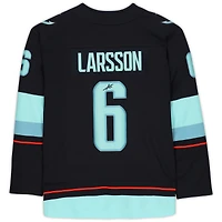 Adam Larsson Deep Sea Blue Seattle Kraken Autographed Fanatics Breakaway Jersey with Inaugural Season Jersey Patch
