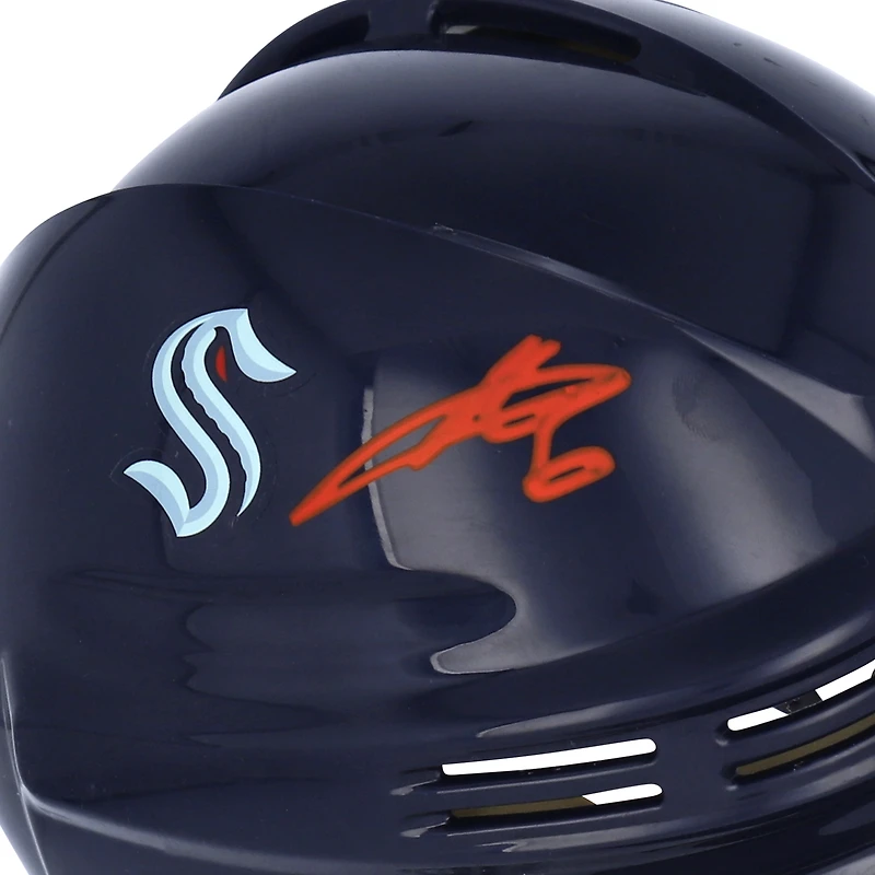 Mini casque bleu profond autographié par Adam Larsson du Seattle Kraken