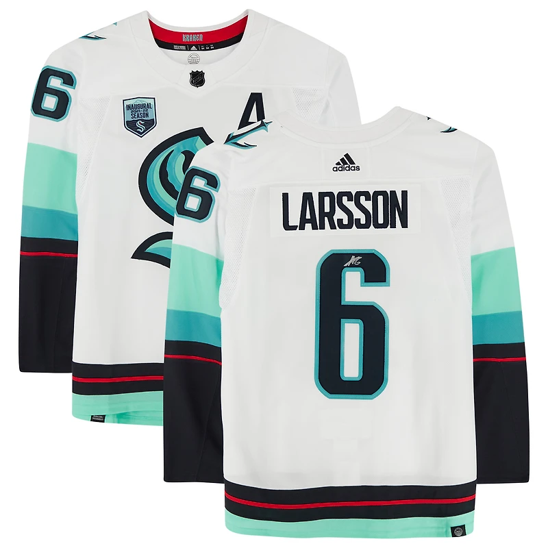 Adam Larsson White Seattle Kraken Autographed adidas Authentic Jersey with Inaugural Season Jersey Patch