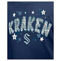 T-shirt à paillettes bleu marine Seattle Kraken Flip pour fille New Era