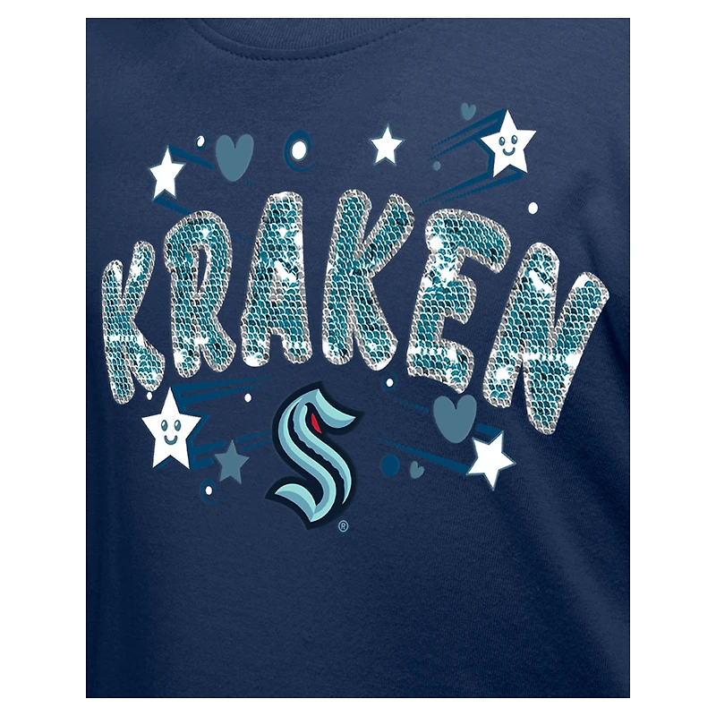 T-shirt à paillettes bleu marine Seattle Kraken Flip pour fille New Era