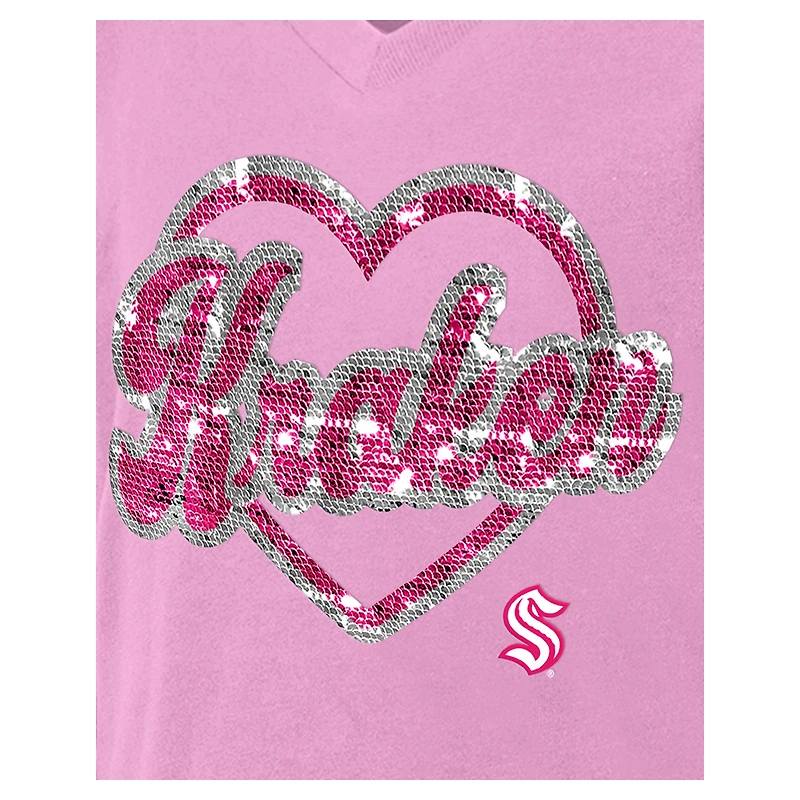 T-shirt à col en V sequins roses Seattle Kraken Flip pour fille de New Era