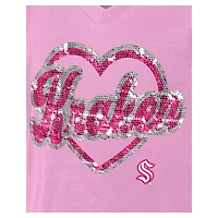 T-shirt à col en V sequins roses Seattle Kraken Flip pour fille de New Era