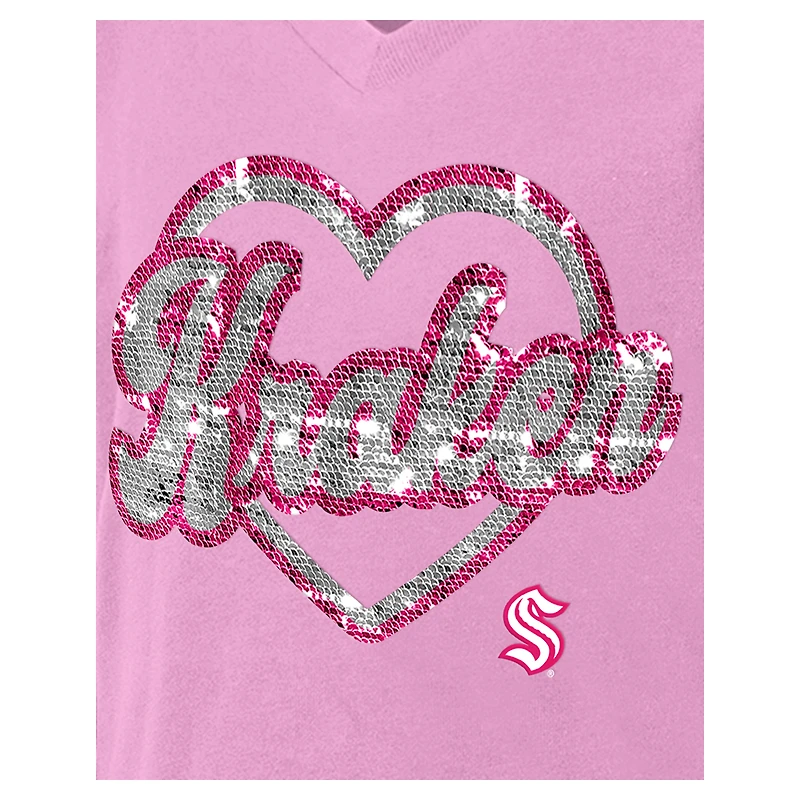 T-shirt à col en V sequins roses Seattle Kraken Flip pour fille de New Era