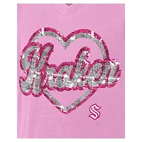 T-shirt à col en V sequins roses Seattle Kraken Flip pour fille de New Era