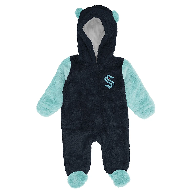 Infant & Newborn Outerstuff Navy Seattle Kraken Stay Napping Fleece Bunting Full-Zip Hooded Sleeper