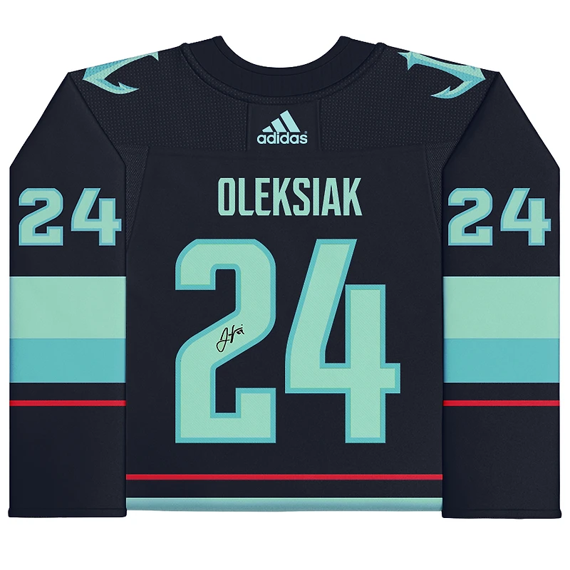 Jamie Oleksiak Deep Sea Blue Seattle Kraken Autographed adidas Authentic Jersey with Inaugural Season Jersey Patch