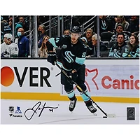 Jamie Oleksiak Seattle Kraken Autographed 11" x 14" Navy Jersey Passing Photograph