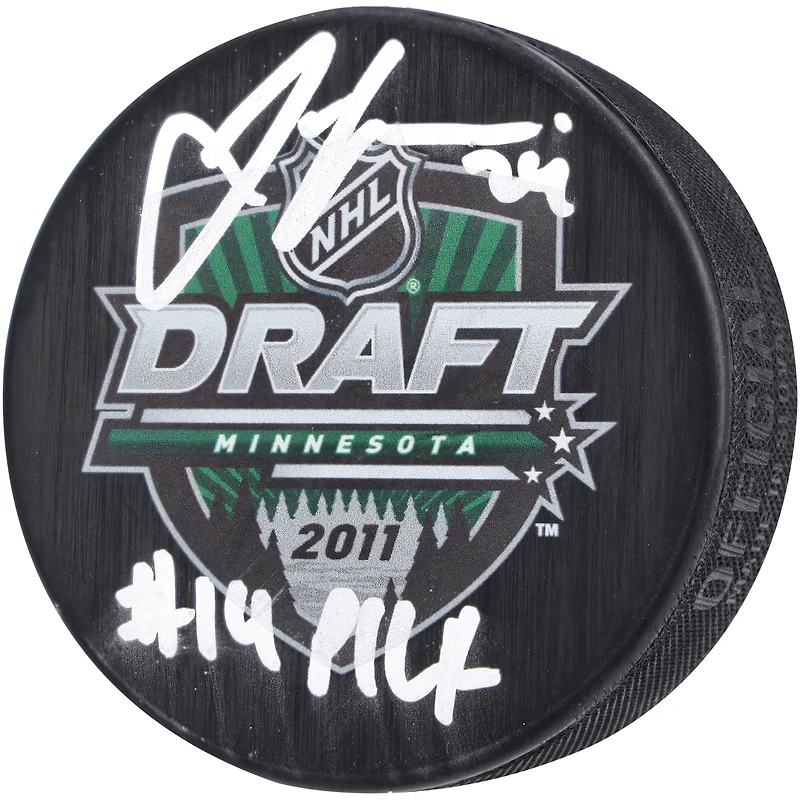 Jamie Oleksiak Seattle Kraken Autographed 2011 NHL Draft Logo Hockey Puck with "#14 Pick" Inscription