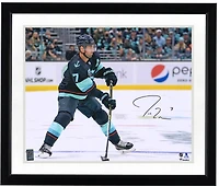 Jordan Eberle Seattle Kraken Autographed 16" x 20" Deep Sea Blue Jersey Skating Photograph