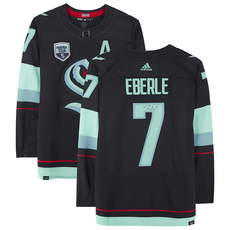 Maillot authentique adidas bleu marine autographié par Jordan Eberle des Seattle Kraken, avec écusson de la saison inaugurale