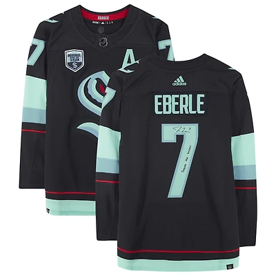 Jordan Eberle Seattle Kraken Autographed Navy adidas Authentic Jersey with "Release The Kraken" Inscription and Inaugural Season Jersey Patch