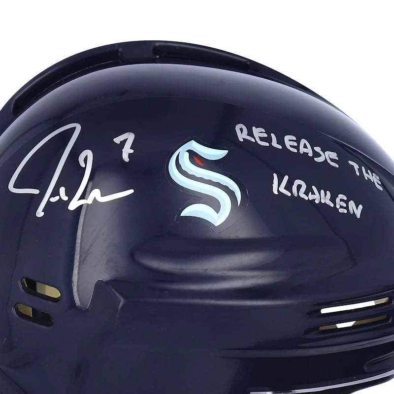 Jordan Eberle Seattle Kraken Autographed Navy Mini Helmet with "Release The Kraken" Inscription
