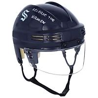 Casque miniature bleu marine autographié par Jordan Eberle des Seattle Kraken avec inscription « Libérez le Kraken »