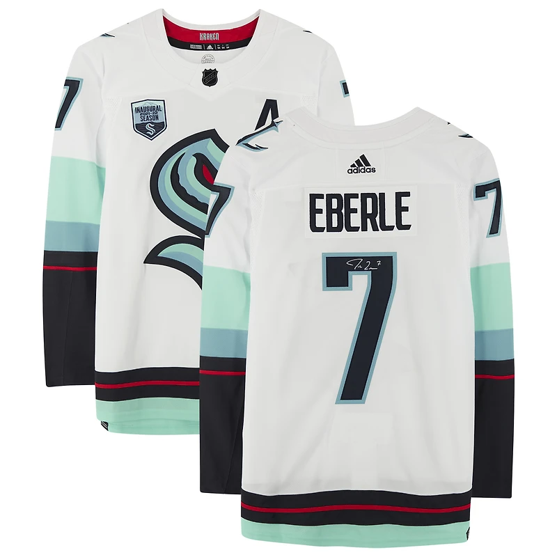 Maillot authentique adidas blanc autographié par Jordan Eberle du Seattle Kraken avec patch de maillot de la saison inaugurale