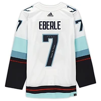 Maillot authentique adidas autographié par Jordan Eberle White Seattle Kraken avec inscription « Release The Kraken » et patch de maillot de la saison inaugurale