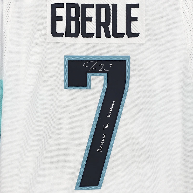 Maillot authentique adidas autographié par Jordan Eberle White Seattle Kraken avec inscription « Release The Kraken » et patch de maillot de la saison inaugurale