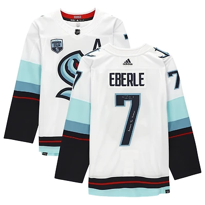 Maillot authentique adidas autographié par Jordan Eberle White Seattle Kraken avec inscription « Release The Kraken » et patch de maillot de la saison inaugurale