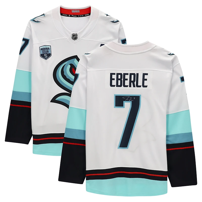 Maillot autographié Fanatics Breakaway de Jordan Eberle White Seattle Kraken avec patch de maillot de la saison inaugurale