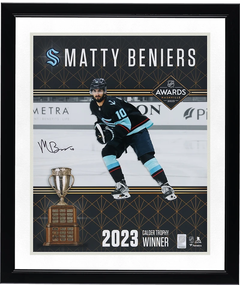 Matty Beniers Autographed Seattle Kraken 2023 Calder Trophy Winner 16" x 20" Stylized Photograph