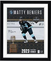 Matty Beniers Autographed Seattle Kraken 2023 Calder Trophy Winner 16" x 20" Stylized Photograph