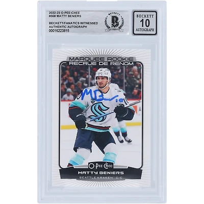 Carte de recrue 10 authentifiée signée Matty Beniers Seattle Kraken 2022-23 Upper Deck O-Pee-Chee Marquee Rookies #568 Beckett Fanatics