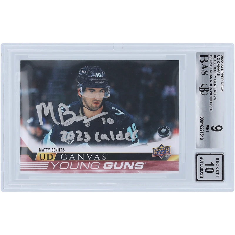 Matty Beniers Seattle Kraken Autographed 2022-23 Upper Deck Series 1 Young Guns Canvas #C100 Beckett Fanatics Witnessed Authenticated 9/10 Rookie Card