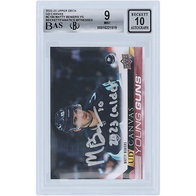 Carte de recrue autographiée 9/10 de Matty Beniers Seattle Kraken 2022-23 Upper Deck Series 1 Young Guns Canvas #C100 Beckett Fanatics Witnessed