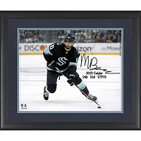 Matty Beniers Seattle Kraken Autographed Framed 16" x 20" Skating with Puck Photograph with Multiple Inscriptions - Limited Edition of 23