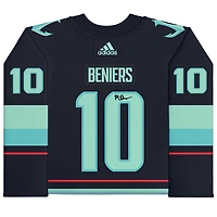 Matty Beniers Seattle Kraken Autographed Navy Adidas Authentic Jersey with No Patch