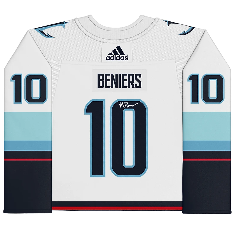 Maillot authentique Adidas blanc dédicacé sans patch du Seattle Kraken de Matty Beniers
