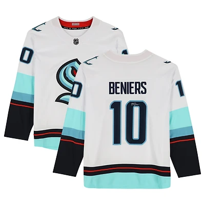 Maillot blanc dédicacé par Matty Beniers des Seattle Kraken Fanatics Breakaway sans patch